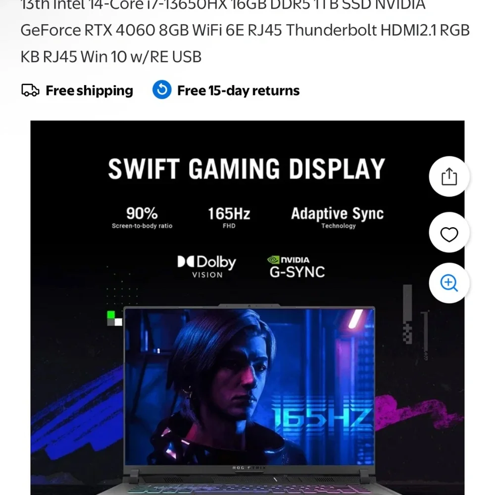 ROG Strix G16 G614 Intel Core i7 13th Gen., 16GB RAM, 1TB SSD, NVIDIA GeForce RT